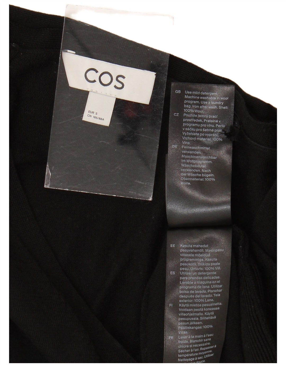 COS Pull surdimensionné à col châle pour femme UK 10 Petite laine noire