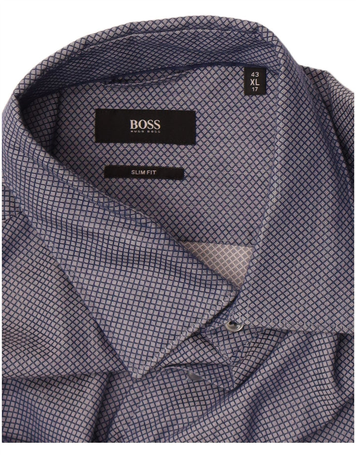 Hugo Boss Chemise slim fit pour homme Taille 17 43 XL Bleu à carreaux