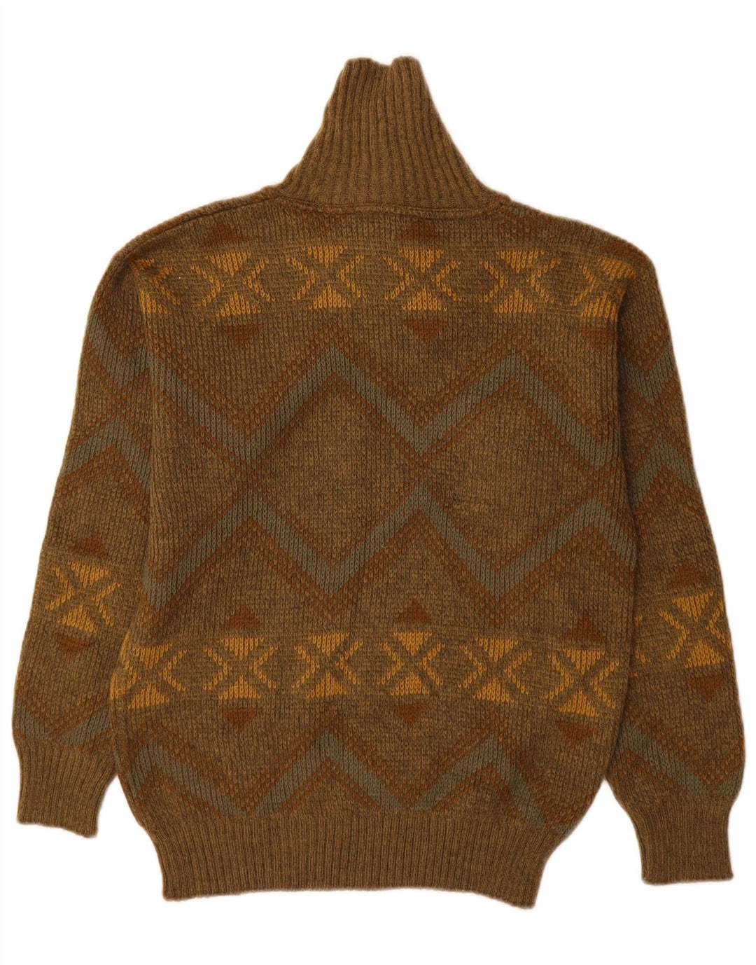 vintage Homme Col Châle Pull Pull IT 48 Moyen Kaki Géométrique