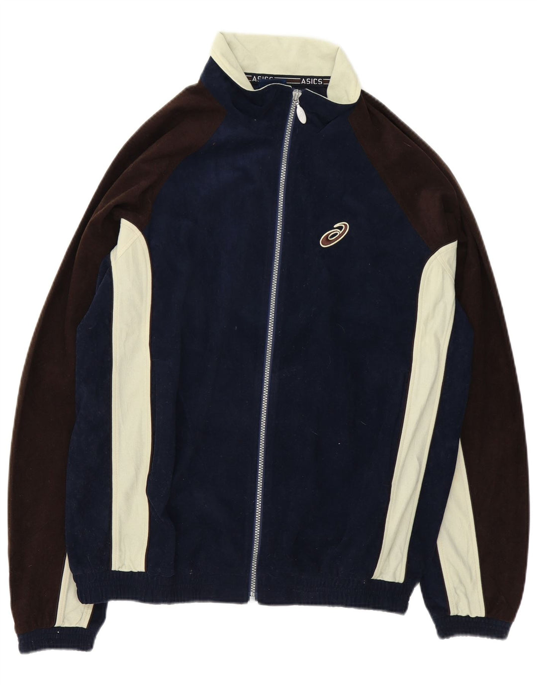 Asics Veste de survêtement en velours pour hommes, grand, bleu marine, colour block