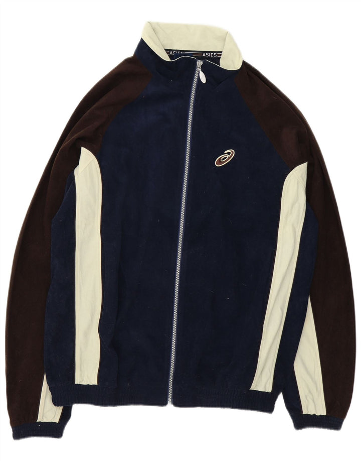 Asics Veste de survêtement en velours pour hommes, grand, bleu marine, colour block