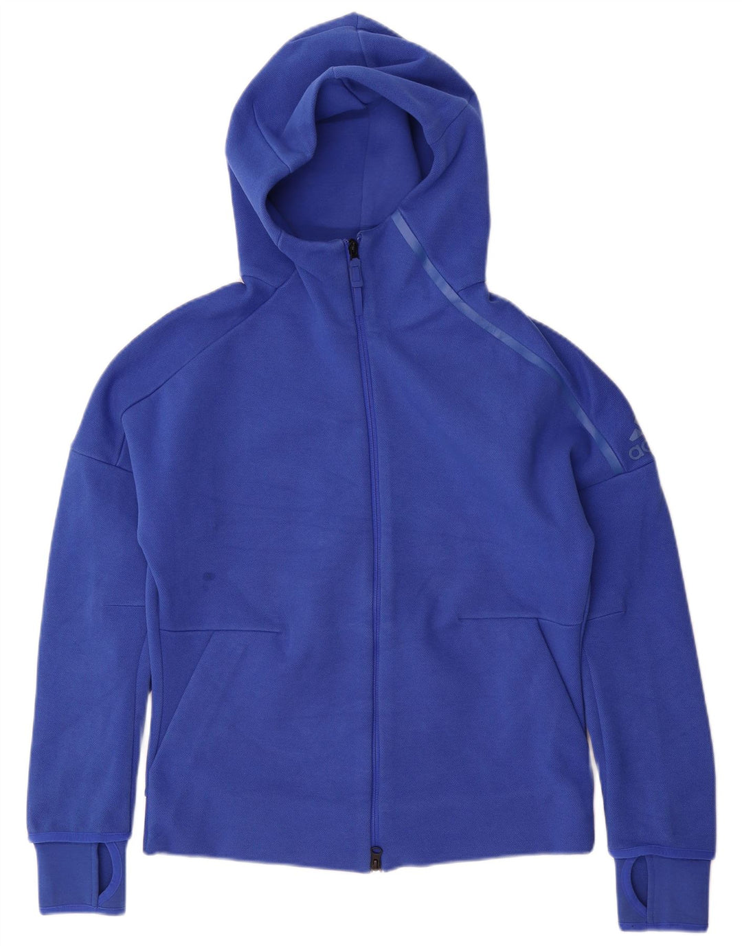 ADIDAS Pull à capuche zippé graphique pour femme UK 12/14 Bleu moyen Coton
