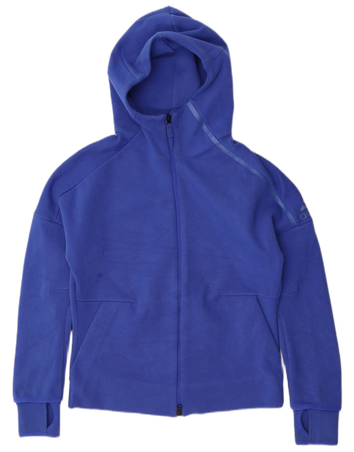 ADIDAS Pull à capuche zippé graphique pour femme UK 12/14 Bleu moyen Coton