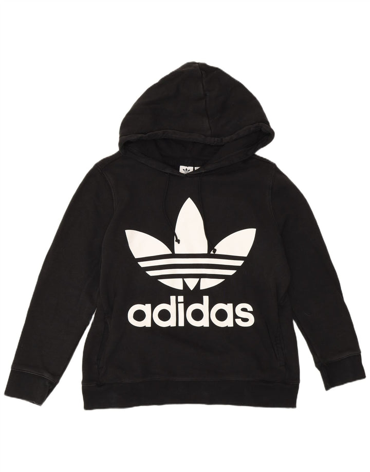ADIDAS Pull à capuche graphique pour femme UK 16 Grand coton noir