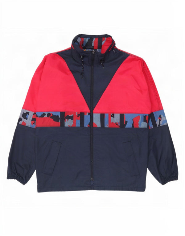 veste de pluie à capuche vintage pour homme UK 38 Medium Navy Blue Colourblock Nylon