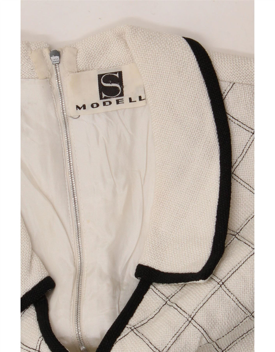 VINTAGE Robe trapèze sans manches pour femme UK 8 Petits carreaux blancs