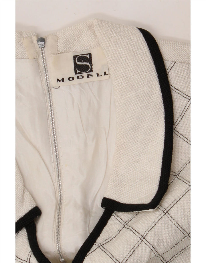 VINTAGE Robe trapèze sans manches pour femme UK 8 Petits carreaux blancs