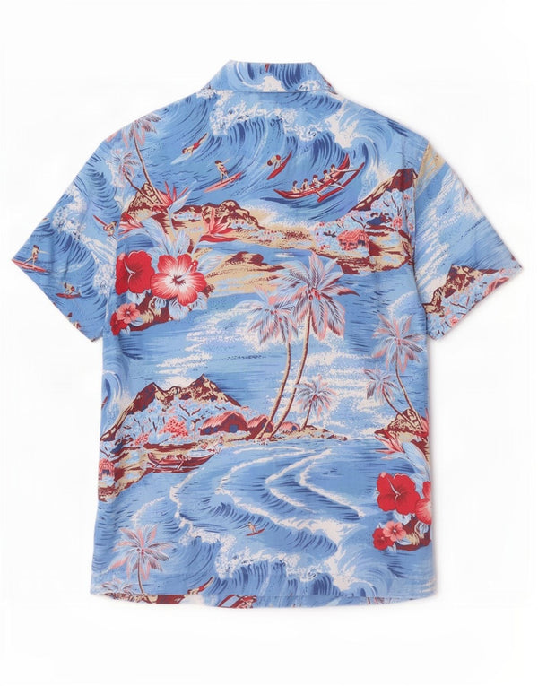 Gas Chemise hawaïenne à manches courtes pour homme Petit motif floral bleu
