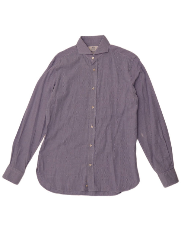 Boggi Chemise coupe ajustée pour homme Taille 40 15 3/4 Coton géométrique bleu moyen