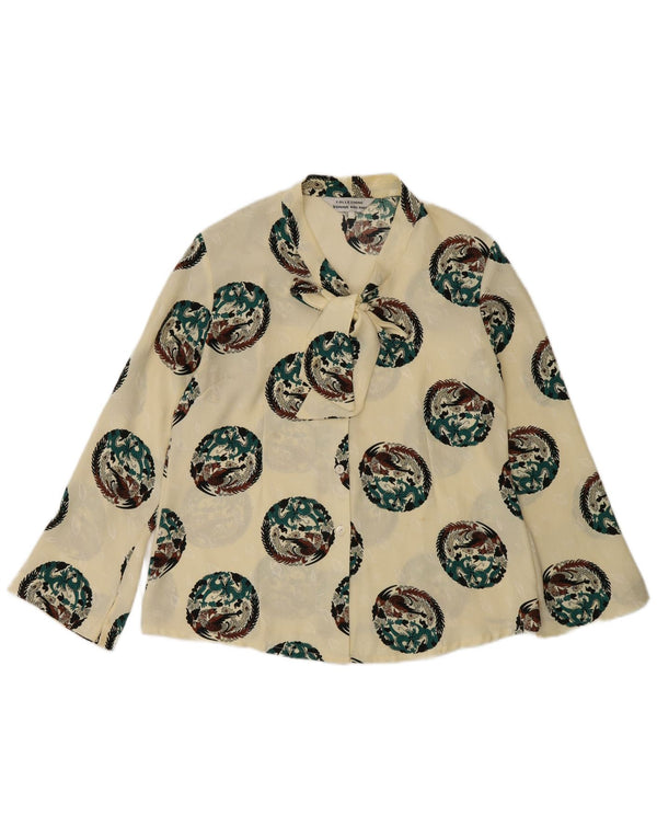 vintage Femmes Voir à travers la chemise Blouse UK 18 XL Jaune Animal Print