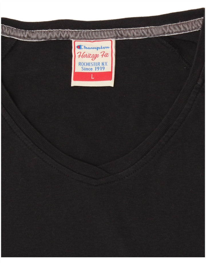 CHAMPION Haut Heritage Fit à manches longues pour femme UK 14 Large Noir