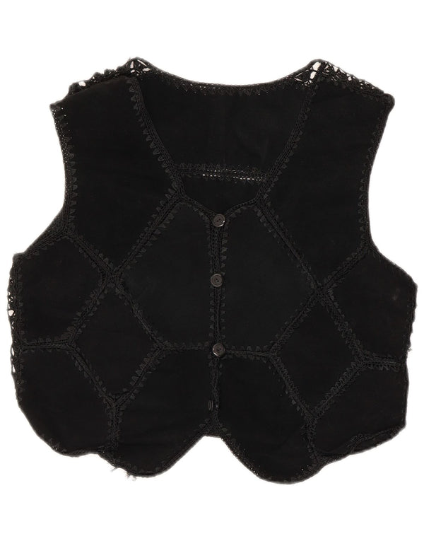 Vintage Womens Crop Suede Waistcoat UK 12 Medium Black