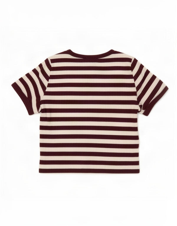 Topshop T-shirt court pour femme UK 12 en coton rayé bordeaux moyen