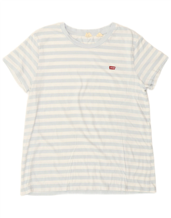 Levi's T-Shirt Femme UK 14 Large Bleu Rayé