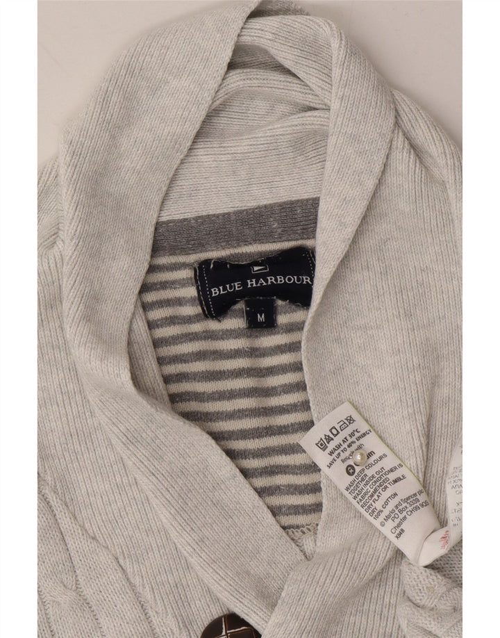 MARKS & SPENCER Mens Shawl Neck Jumper Sweater Medium Grey Cotton Vintage Marks & Spencer and Second-Hand Marks & Spencer from Messina Hembry 