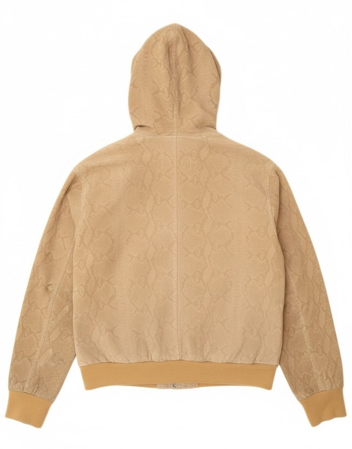 Donna Pelle Veste Bomber À Capuche Femme IT 42 Beige Moyen Imprimé Animal