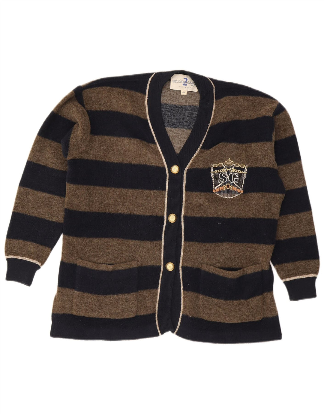 vintage Femme Cardigan Pull IT 44 Rayé Brun Moyen