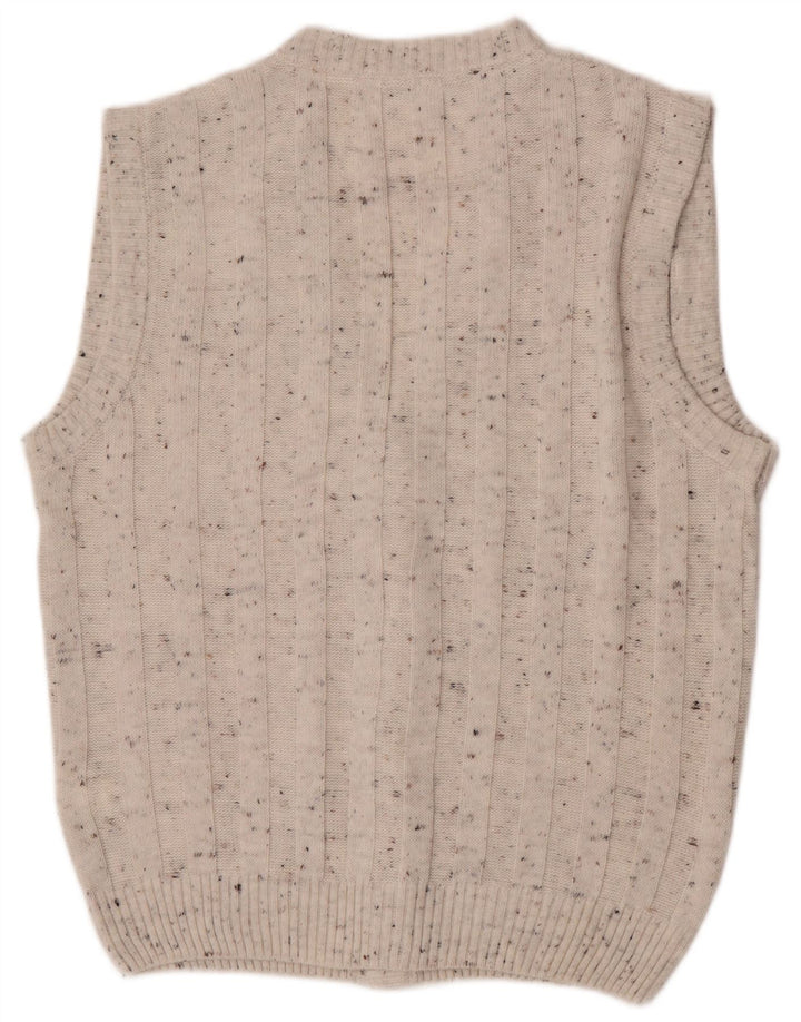 Roger Kent Pull cardigan sans manches pour homme EU 50 Medium Blanc moucheté