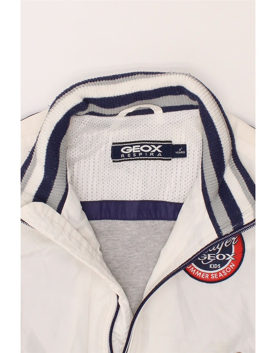 GEOX RESPIRA Boys Graphic Bomber Jacket 3-4 Years White Colourblock Vintage Geox Respira and Second-Hand Geox Respira from Messina Hembry 