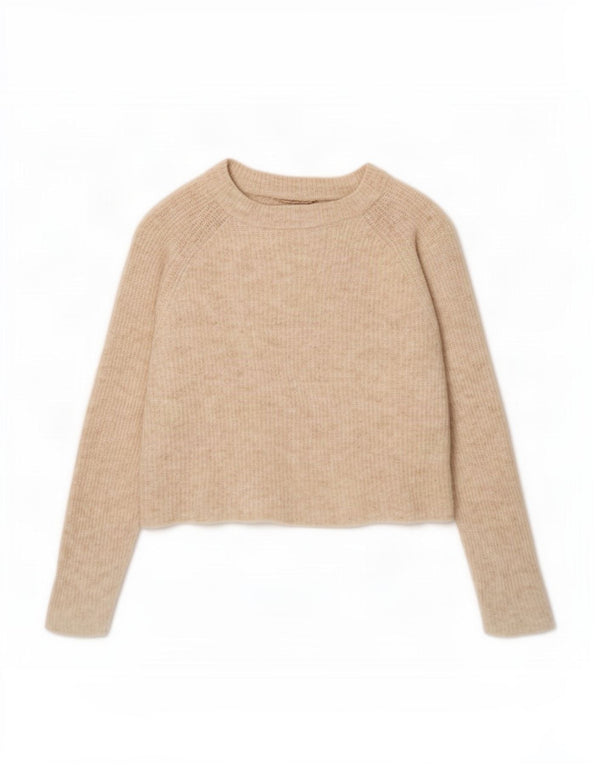 Zara Pull court à col bateau pour femme UK 18 XL en laine d'alpaga beige