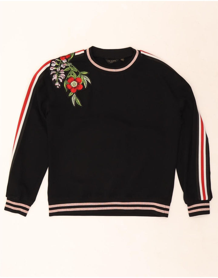 TED BAKER Sweat-shirt pour femme UK 44 Medium Noir Floral Polyester