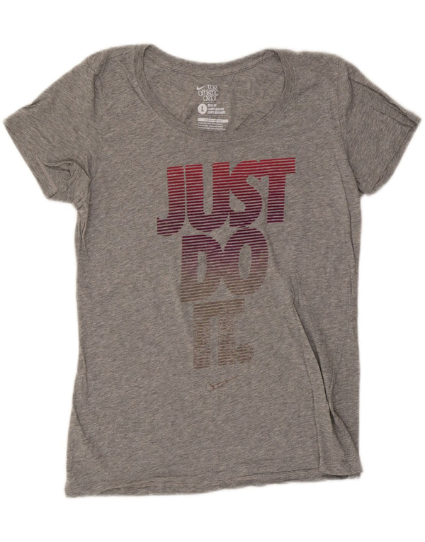 Nike Womens Slim Fit Graphic T-Shirt Top UK 14 Large Gris Moucheté