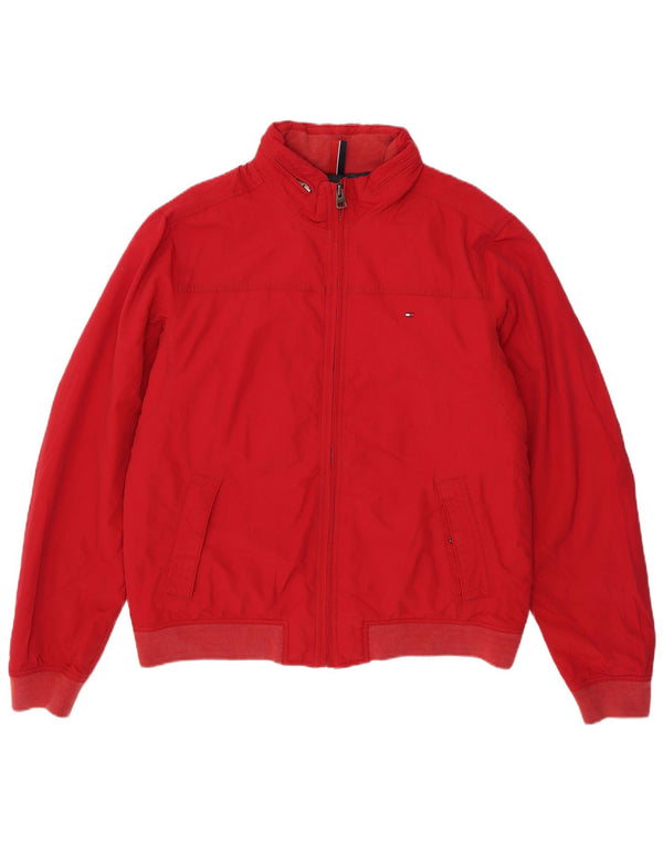 TOMMY HILFIGER Veste Bomber à Capuche Homme UK 42 XL Nylon Rouge