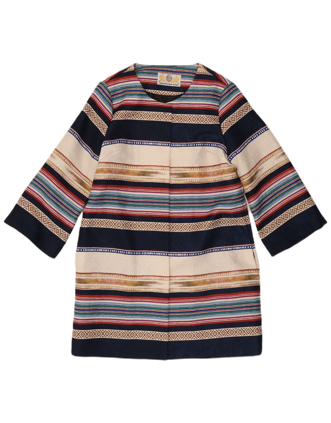 Christopher Wren Manteau pour femme UK 12 Moyen Bleu Marine Géométrique Rétro
