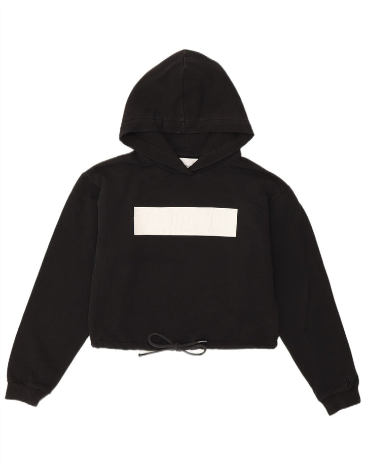 CALVIN KLEIN Pull à capuche court graphique pour femme UK 10 Small Noir