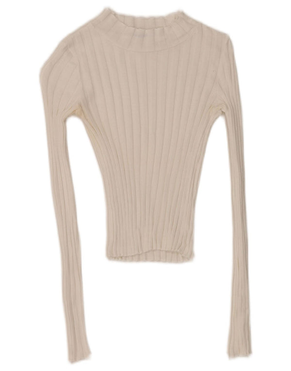 Zara Femme Trafaluc Crop Top Manches Longues UK 8 Petit Blanc