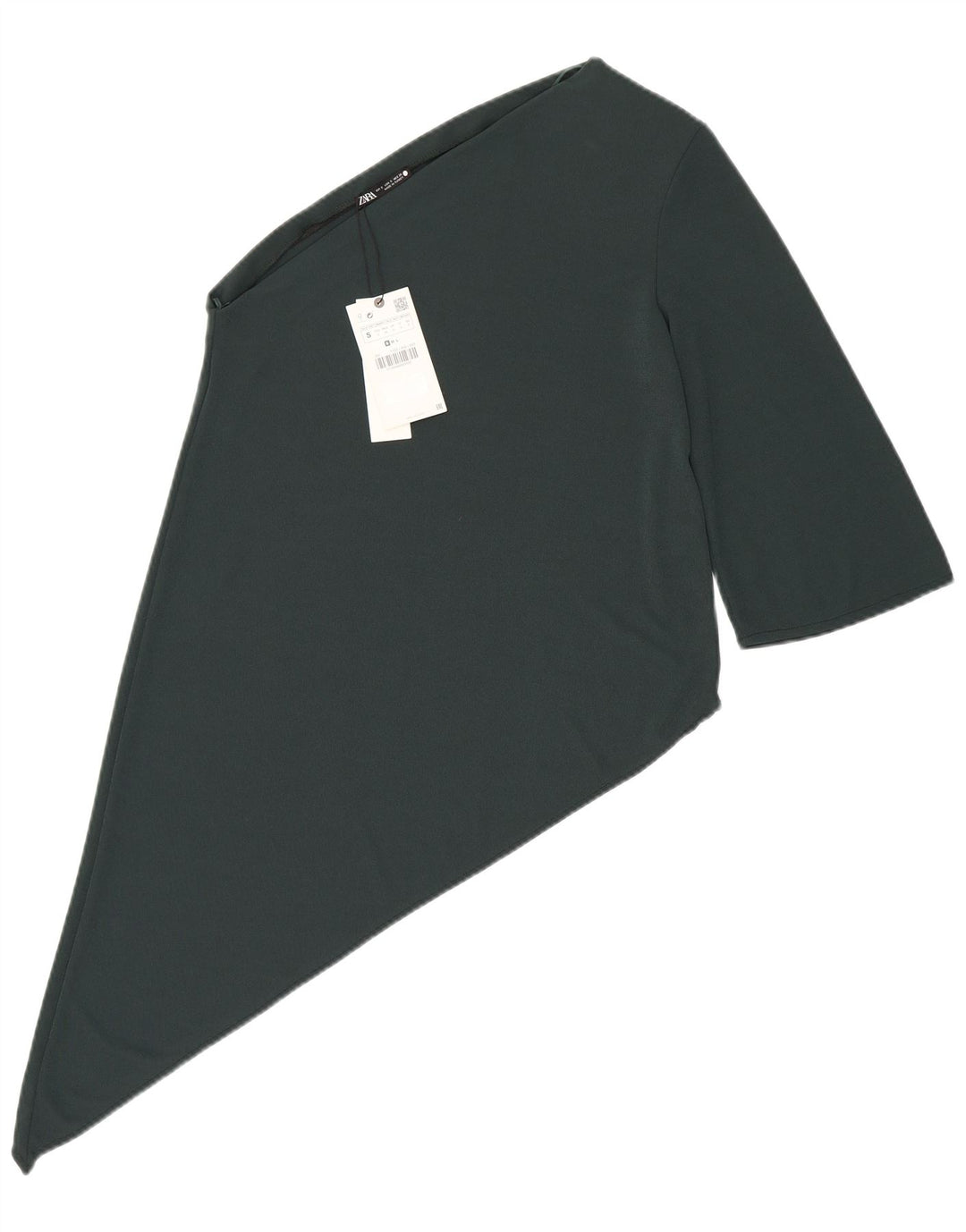 Zara Femme Haut Asymétrique Une Épaule UK 10 Petit Vert Polyester