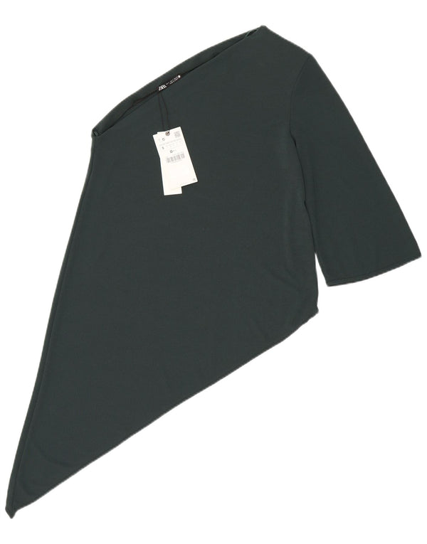 Zara Femme Haut Asymétrique Une Épaule UK 10 Petit Vert Polyester