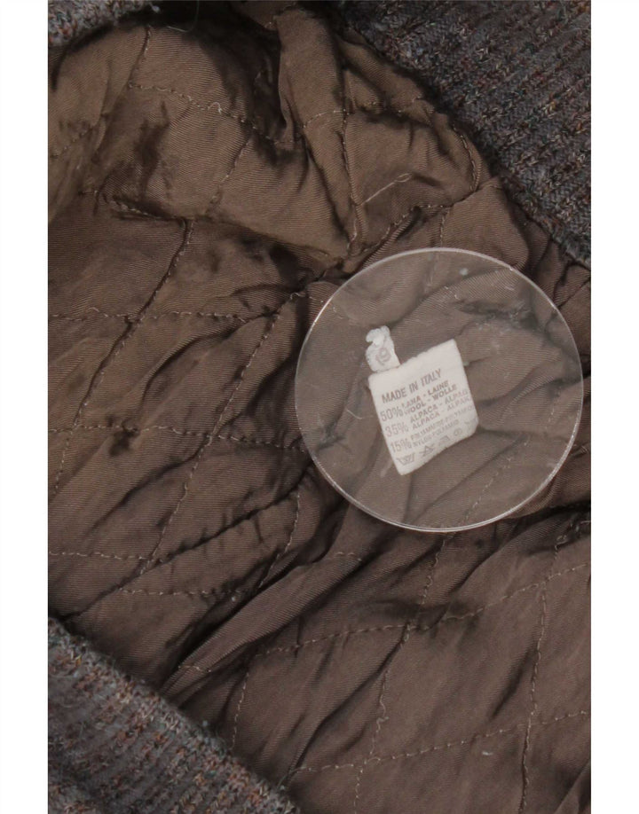 vintage Mens Knit Bomber Jacket UK 36 Petit Gris Argyle/Diamond Wool