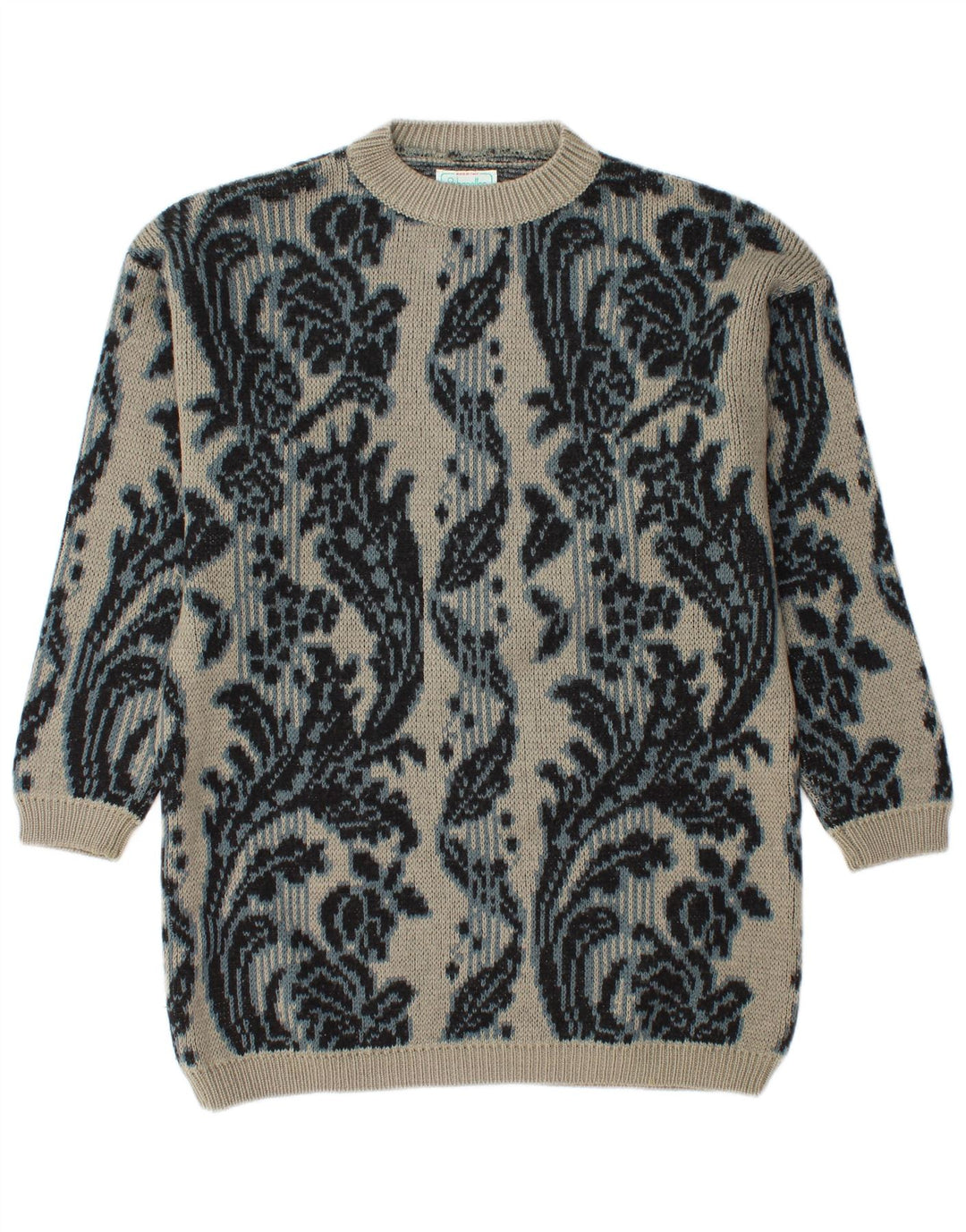 BENETTON Pull long à col rond pour homme IT 46 Grand gris floral