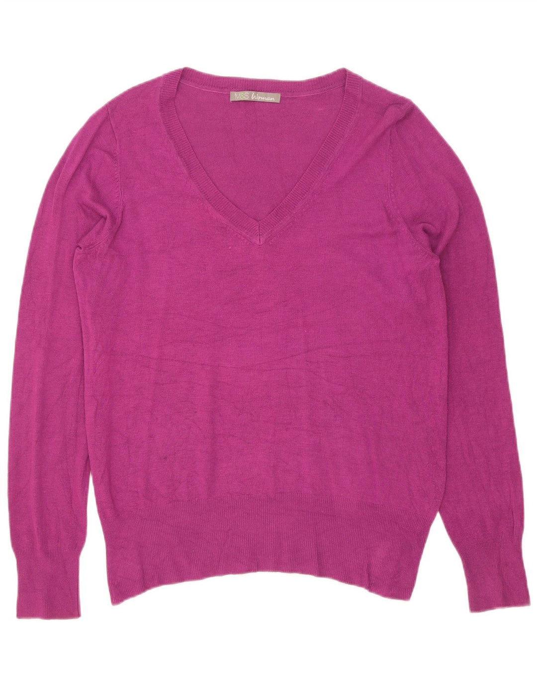 Marks & Spencer Pull col en V pour femme UK 14 Viscose marron moyen