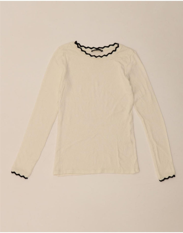 Zara Womens Crop Top Manches Longues UK 8 Petit Blanc