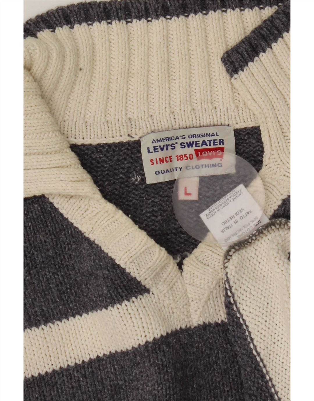 Levi's Pull Col Polo Homme Large Gris Rayé Coton