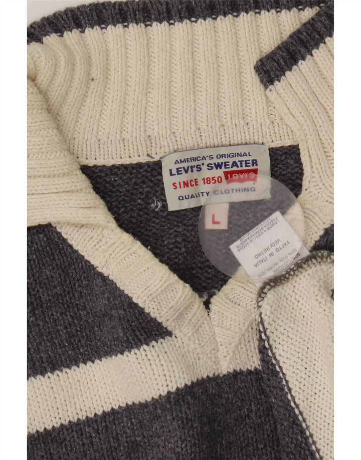Levi's Pull Col Polo Homme Large Gris Rayé Coton