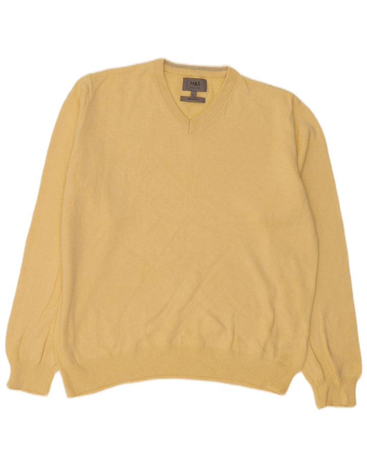 Marks & Spencer Pull col V pour homme en coton jaune Taille L