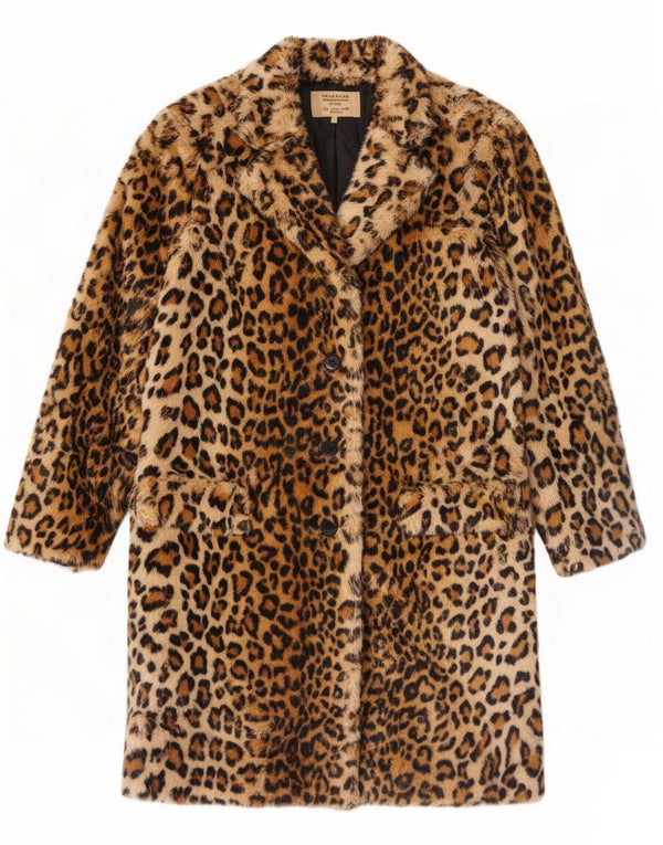 Zara Womens Trafaluc Fausse Fourrure Pardessus UK 16 Grand Marron Imprimé Animal