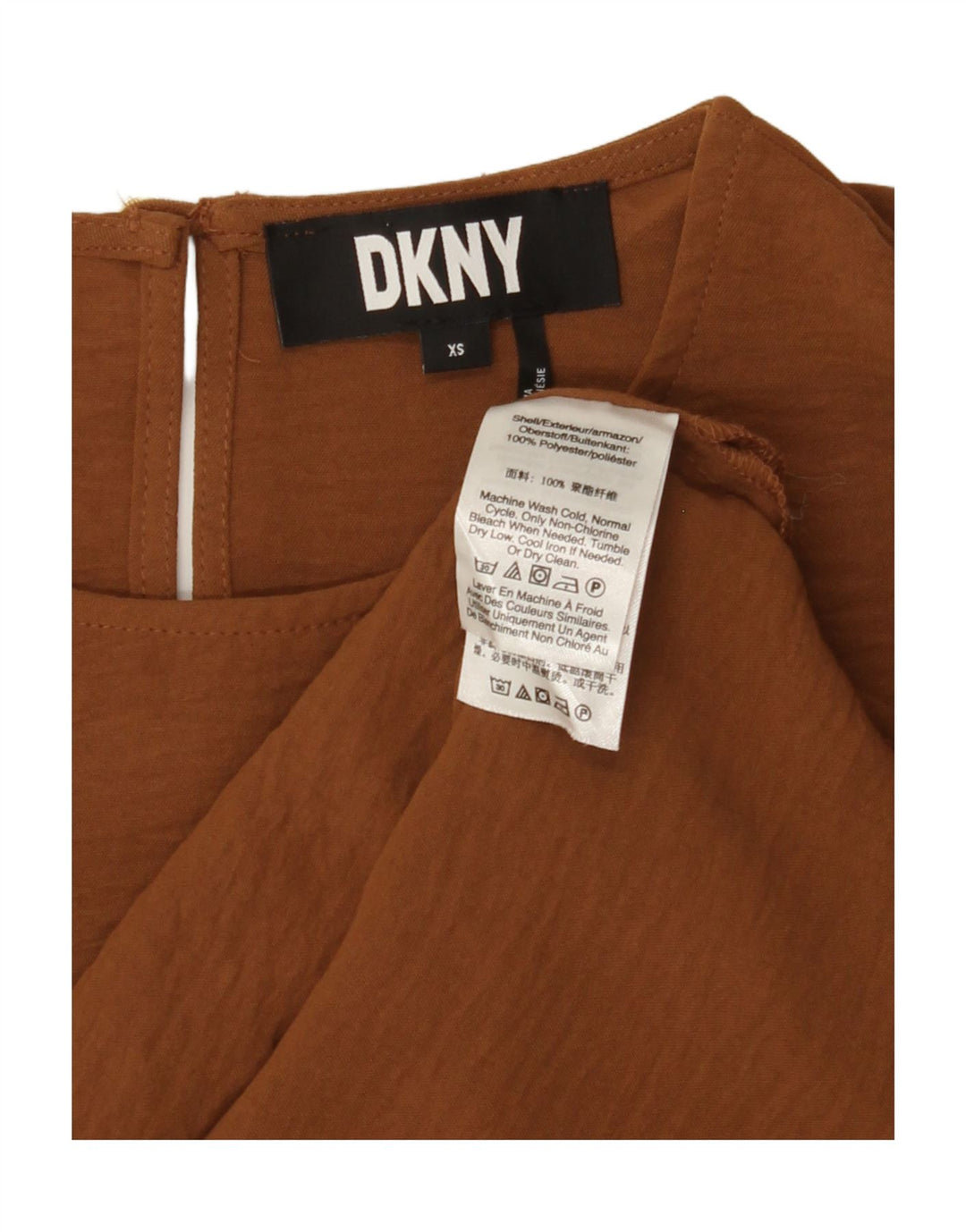 DKNY Womens 3/4 Sleeve Blouse Top UK 6 XS Brown Polyester Vintage Dkny and Second-Hand Dkny from Messina Hembry 