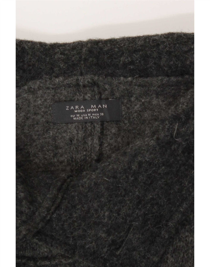 Zara Manteau coupe-vent à capuche double boutonnage pour homme UK 38 Laine gris moyen