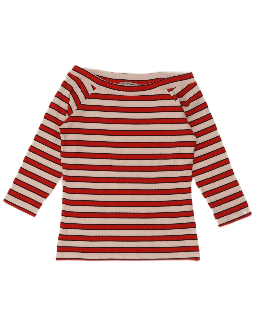 Marks & Spencer Haut à épaules dénudées pour femme Manches 3/4 UK 12 Rayé rouge moyen