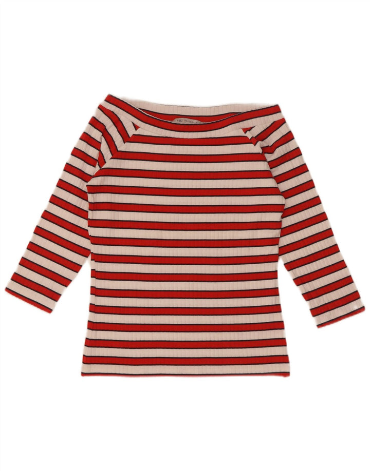 Marks & Spencer Haut à épaules dénudées pour femme Manches 3/4 UK 12 Rayé rouge moyen