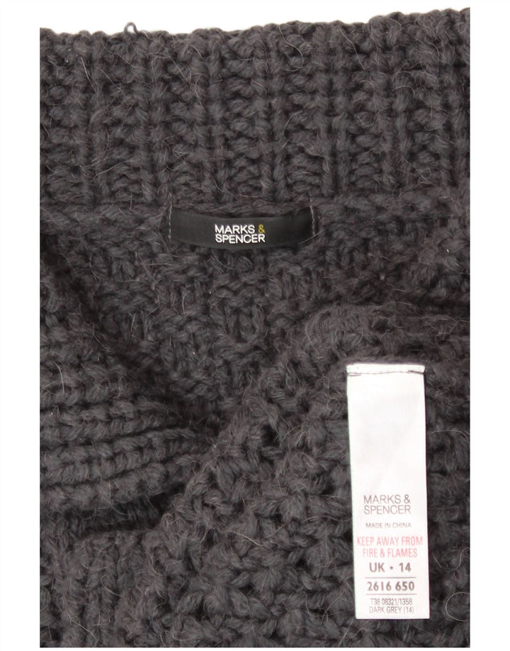 Marks & Spencer Pull Cardigan Femme UK 14 Acrylique Gris Moyen