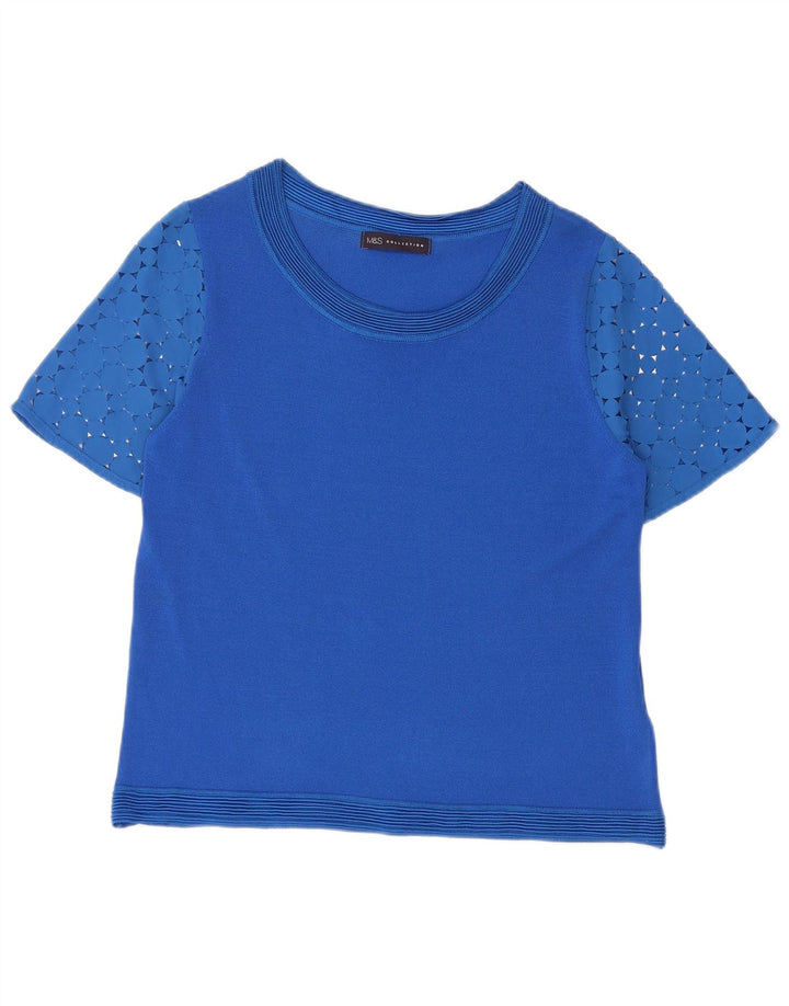 Marks & Spencer Chemisier Top UK 12 Bleu Moyen Géométrique Viscose Femme