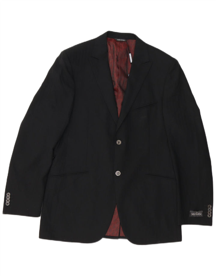 Carlo Pignatelli Veste Blazer 2 Boutons Homme IT 50 Grande Laine Vierge Noire