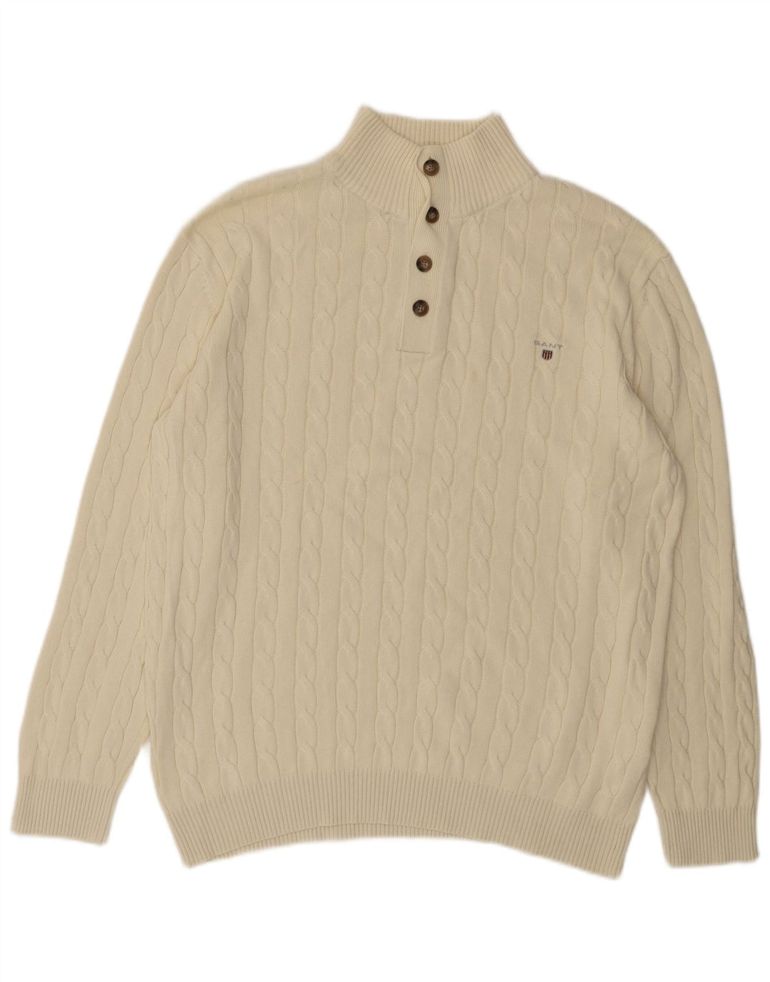 Gant Pull à col boutonné pour homme 2XL en coton blanc cassé