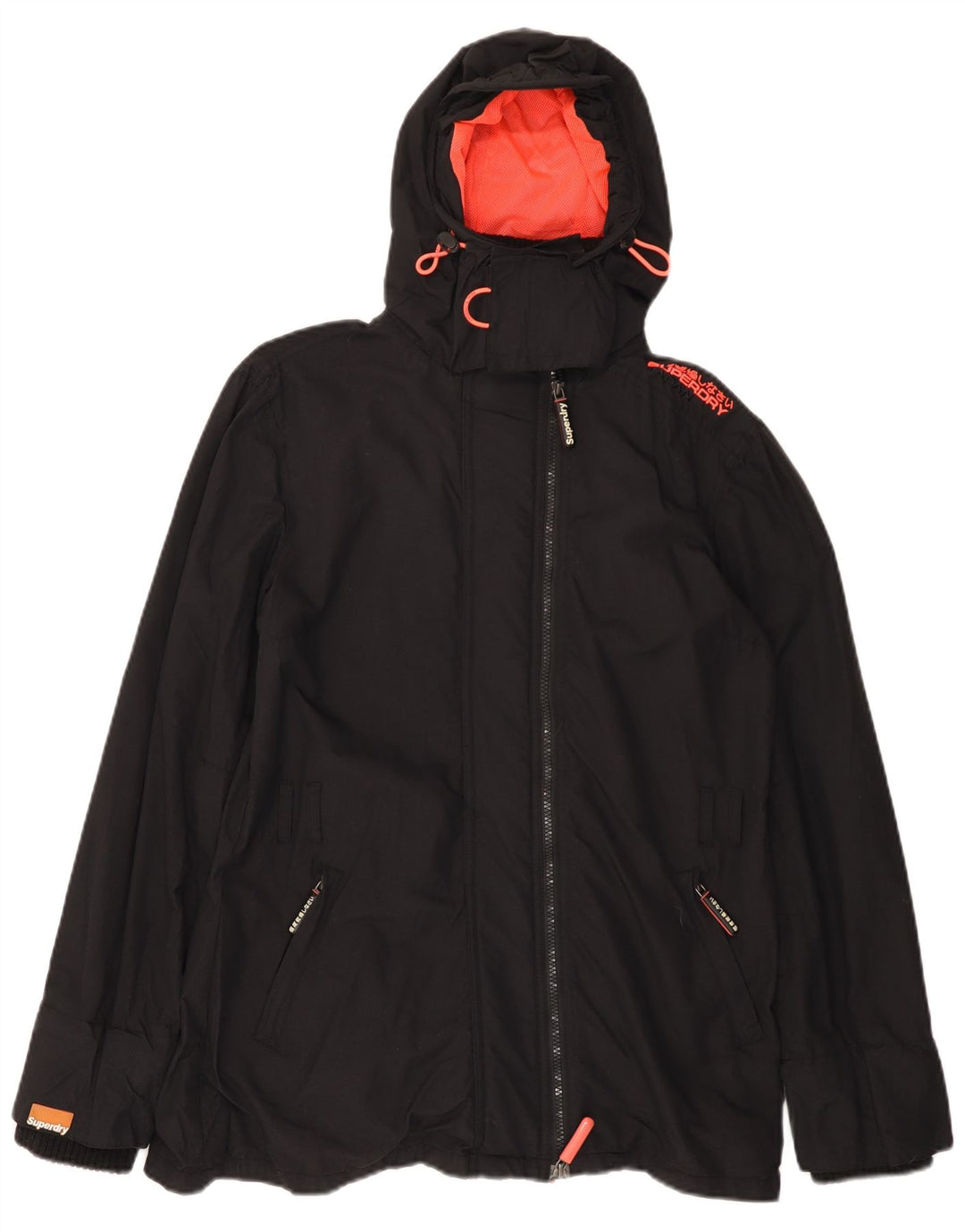 SUPERDRY Veste de pluie à capuche Windmac Graphic pour femme UK 16 Large Noir Nylon