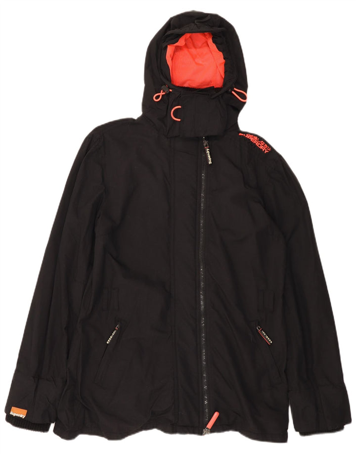 SUPERDRY Veste de pluie à capuche Windmac Graphic pour femme UK 16 Large Noir Nylon